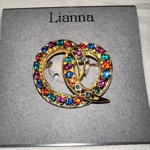 NEW! LOVELY LIANNA GOLD BROOCH PIN WITH MULTI COLORED STONES